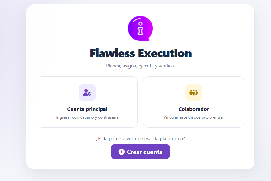 Pantalla de entrada de Flawless Execution